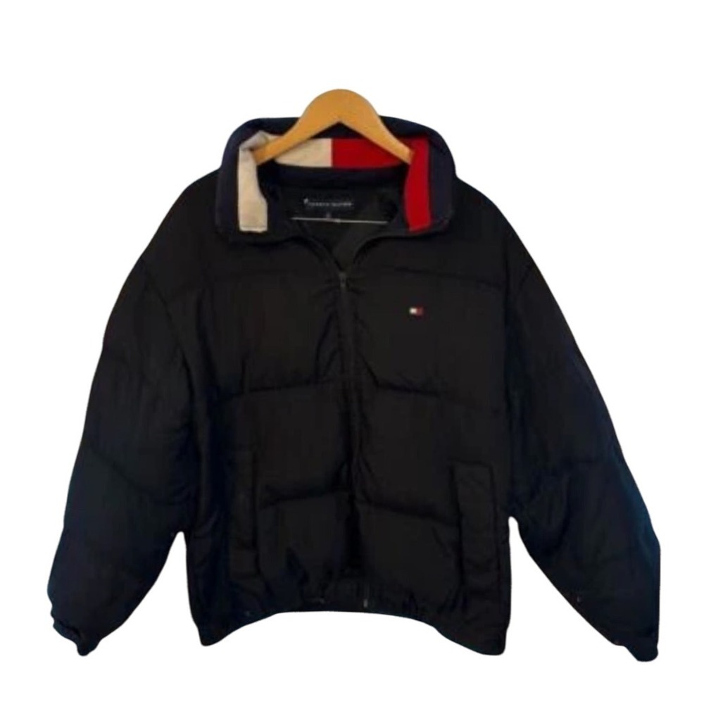 Tommy‎ Hilfiger Black Puffer Jacket Down Feather Y2K vintage sz medium